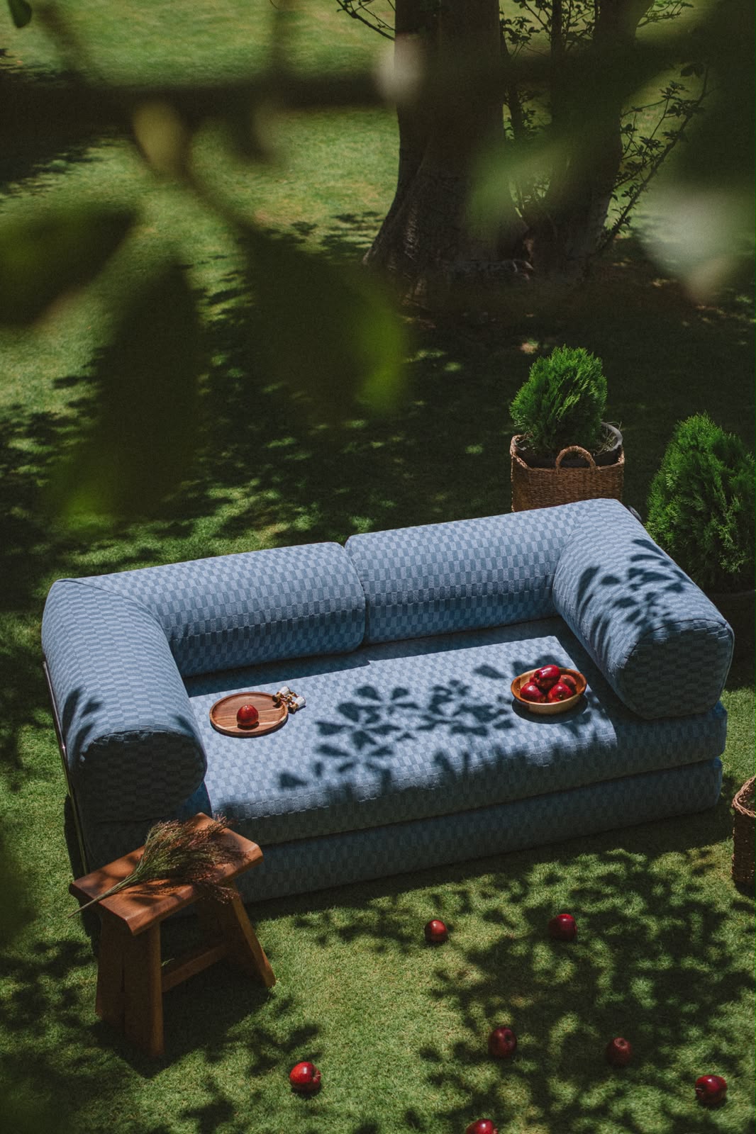Checker Sofa French Blue