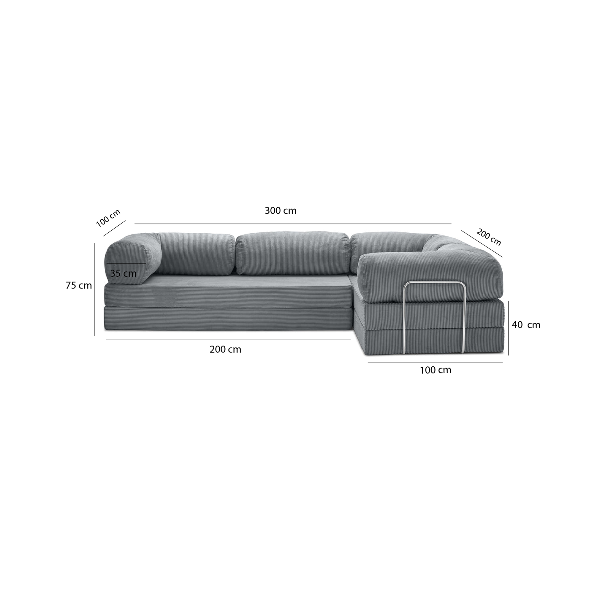 T-Sofa L-Shape - Closed End Dark Grey