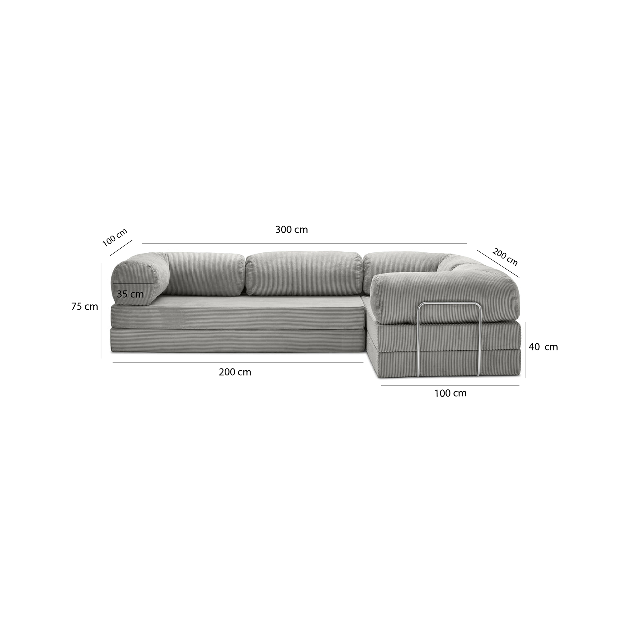 T-Sofa L-Shape - Closed End Light Grey